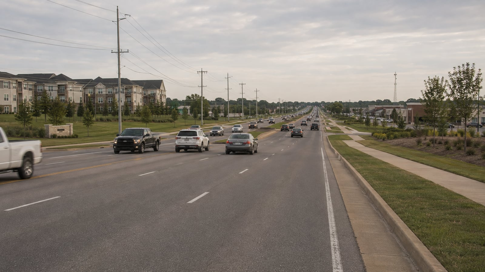 Airline Road corridor in Arlington Tennessee showing suburban growth with apartment complexes and commercial development